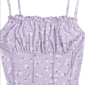 XS Cute Ribbed Purple Floral Cami Top